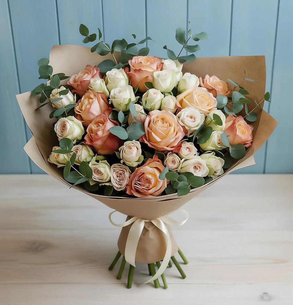 Букет цветов из: Альстромерии и Розы в Каменке Архангельской области