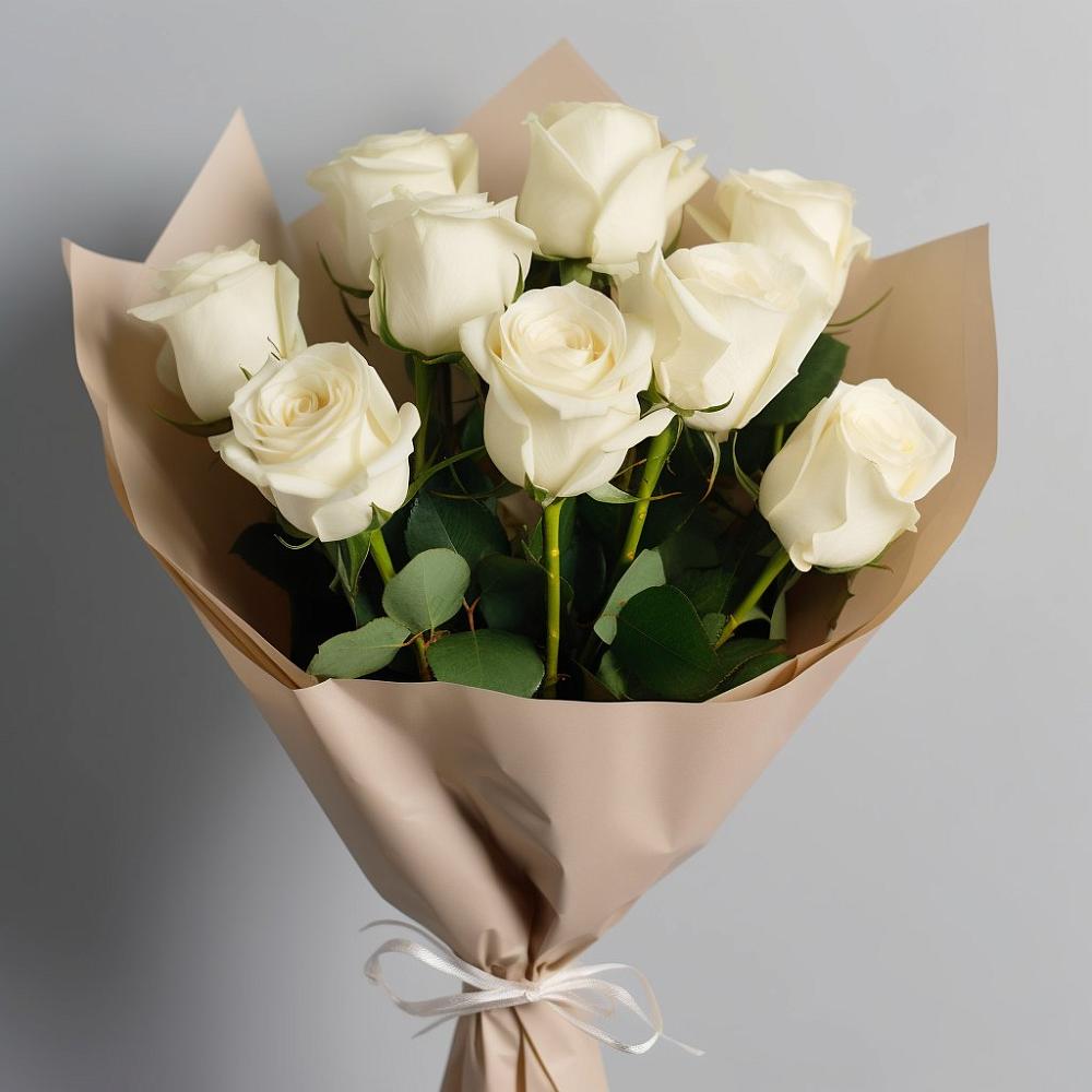 Букет 9 Белых роз Эдлесс Лав в Каменке Архангельской области