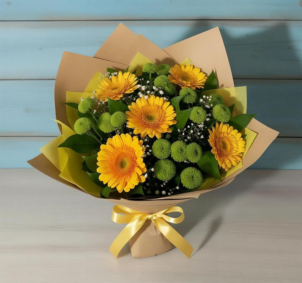 Букет цветов из: Герберы и Хризантемы в Каменке Архангельской области