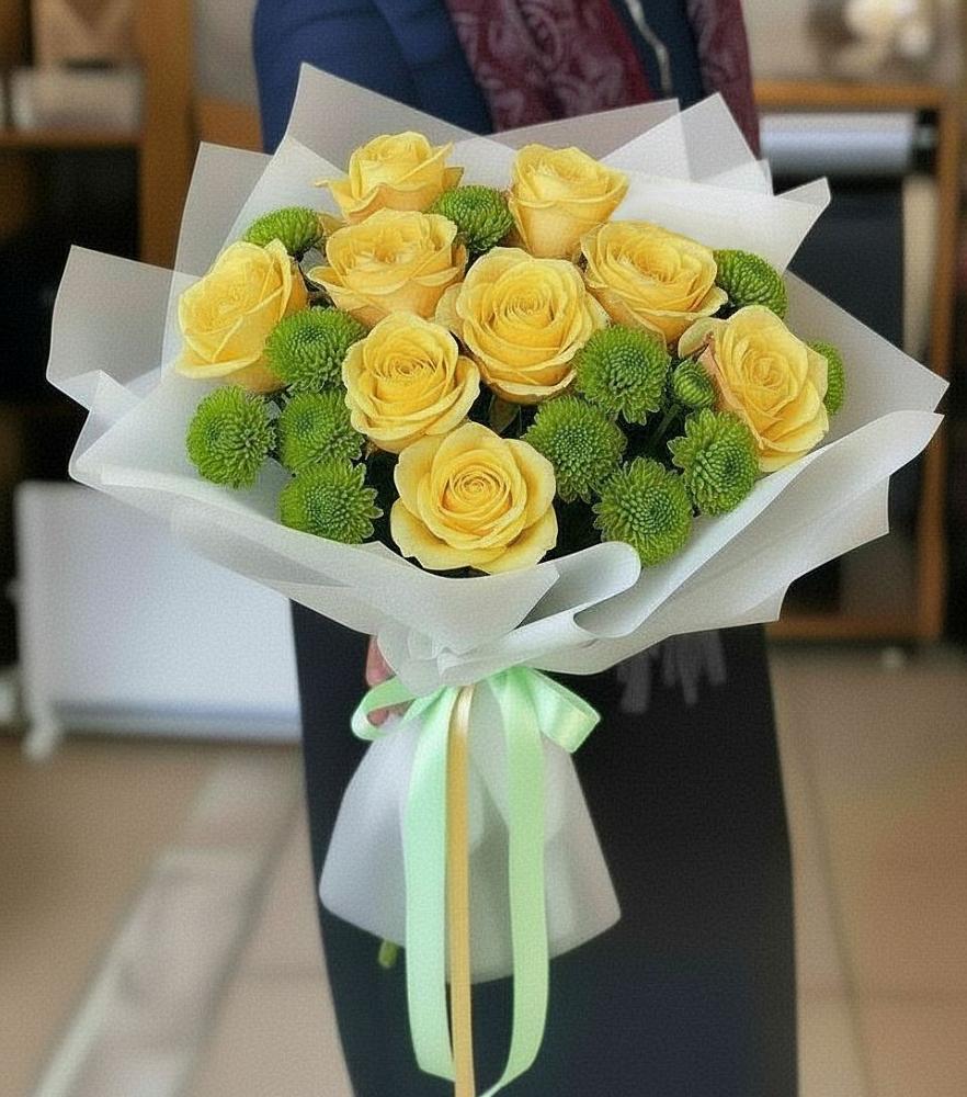 Букет цветов из: Хризантемы и Розы в Каменке Архангельской области