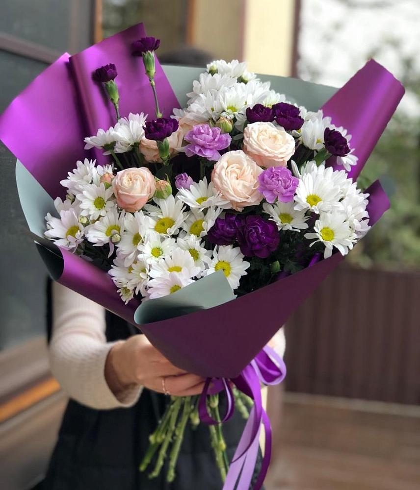 Букет цветов из: Хризантемы, Гвоздики и Розы в Каменке Архангельской области