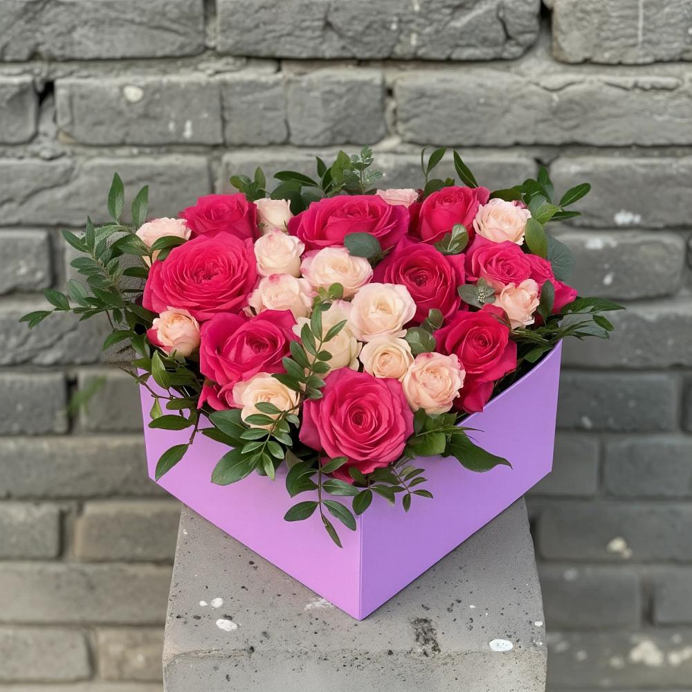 Цветочная композиция из Розы в коробке в Каменке Архангельской области