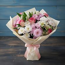 Букет цветов из:  Хризантемы, Альстромерии и Розы в Каменке Архангельской области