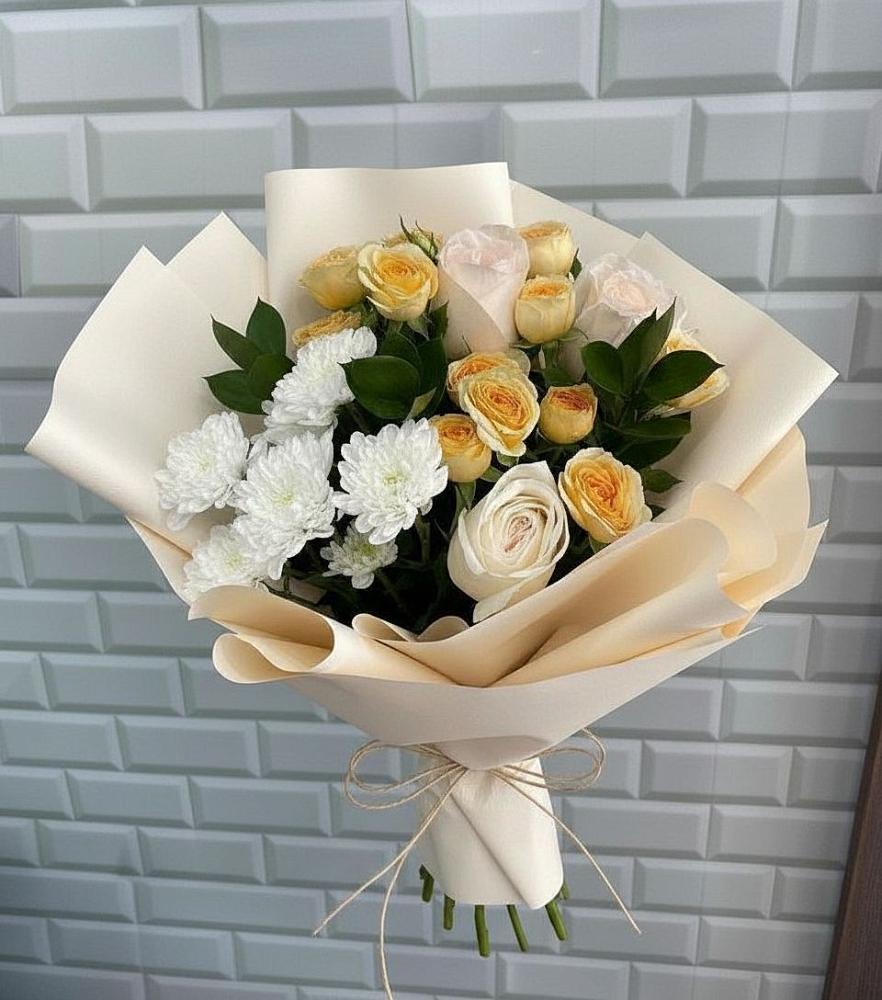 Букет цветов из: Розы и Хризантемы в Каменке Архангельской области