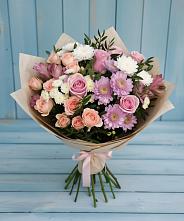 Букет цветов из:  Хризантемы, Розы и Альстромерии #REPLACE_PRED# Каменке Архангельской области