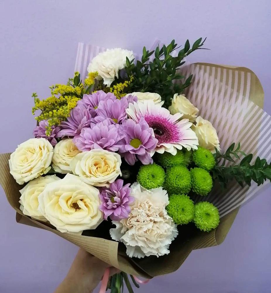 Букет цветов из: Хризантемы, Розы, Гвоздики и Герберы в Каменке Архангельской области