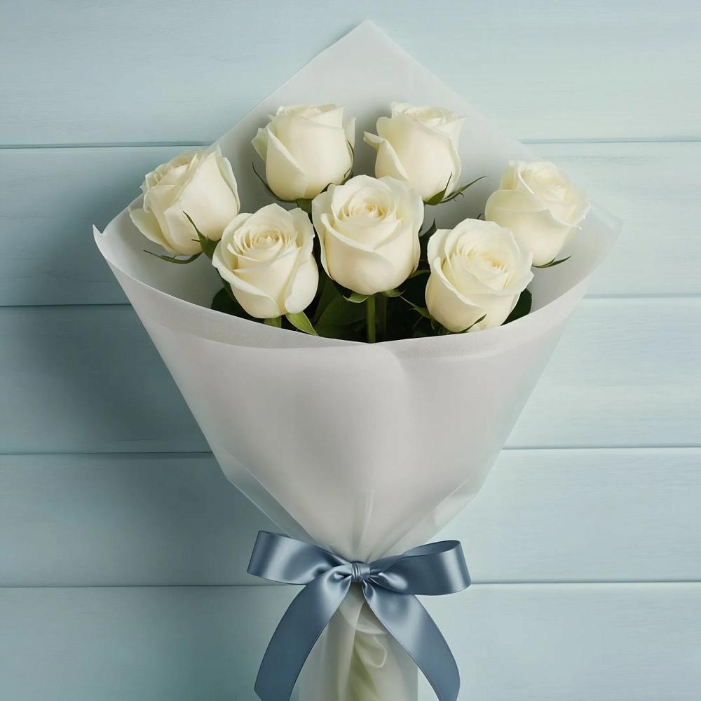 Букет 7 Белых роз Эдлесс Лав в Каменке Архангельской области